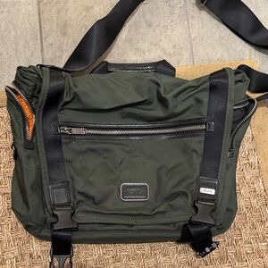 Tumi Olive Messenger Bag with Black Accents